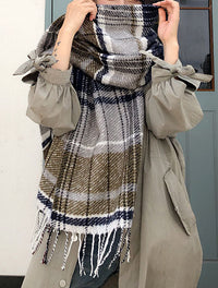 Fringed Plaid Oblong Scarves