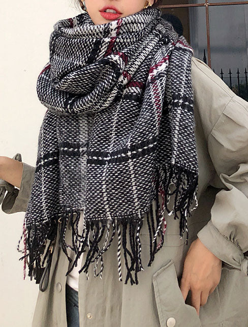 Fringed Plaid Oblong Scarves
