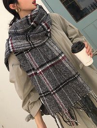 Fringed Plaid Oblong Scarves