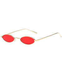 Retro 90's Small Oval Metal Flat Lens Sunglasses