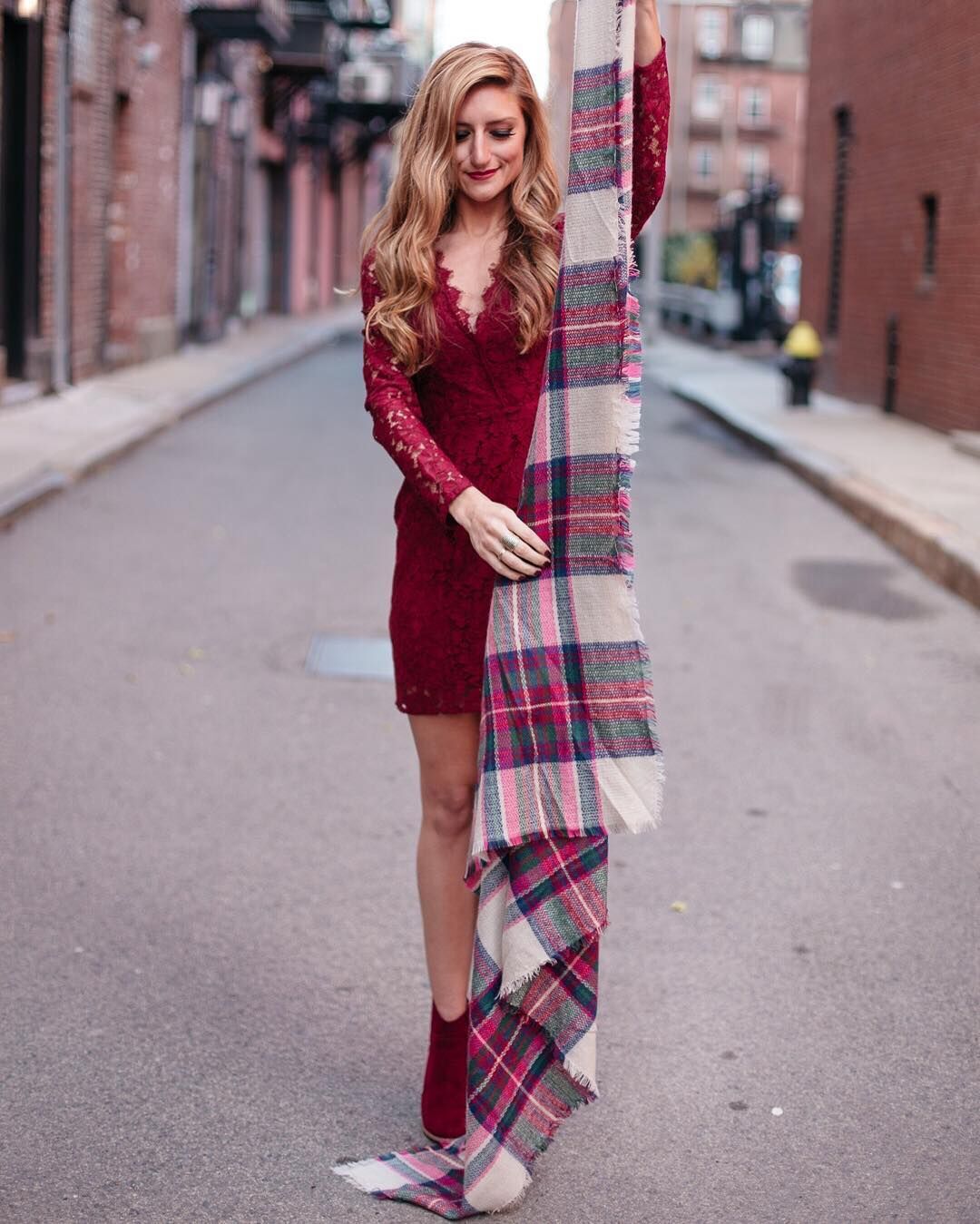 Plaid Blanket Scarf - Pink