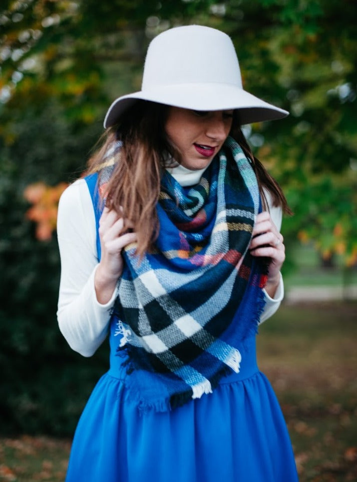 Plaid Blanket Scarf Blue