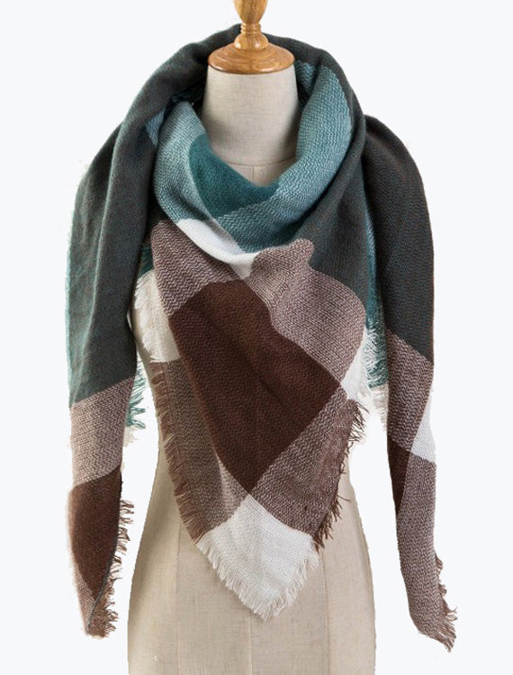 Autumn Vibers Plaid Blanket Scarf In Burgundy Green