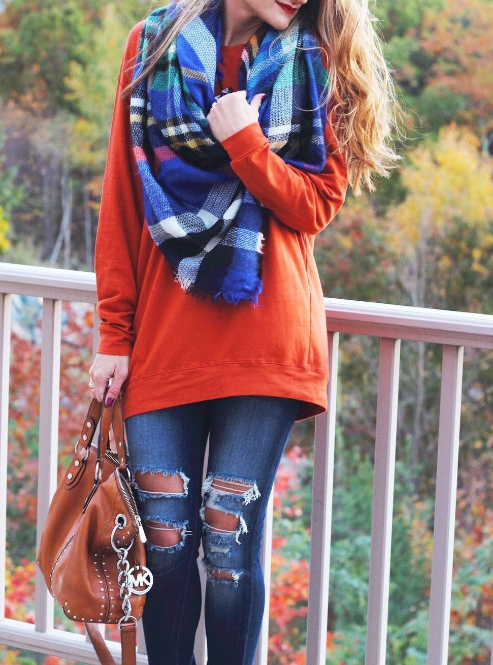 Plaid Blanket Scarves Blue