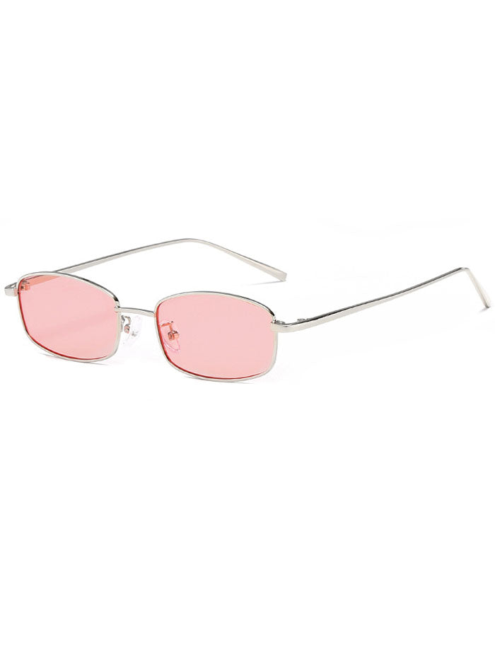 Retro 1990's Rectangle Flat Lens Sunglasses Pink