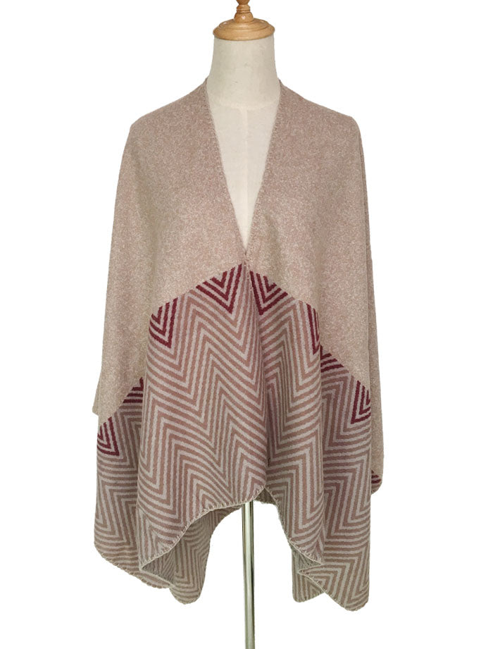 Zigzag Poncho Camel/Pink