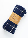 Chunky Knit Grid Scarves Dark Blue